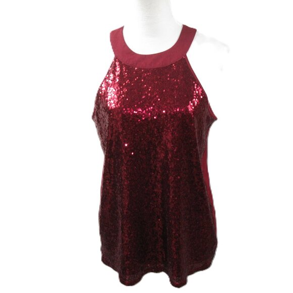 No Boundaries Deep Red Sequin Tank Top Size Large - Picture 1 of 6